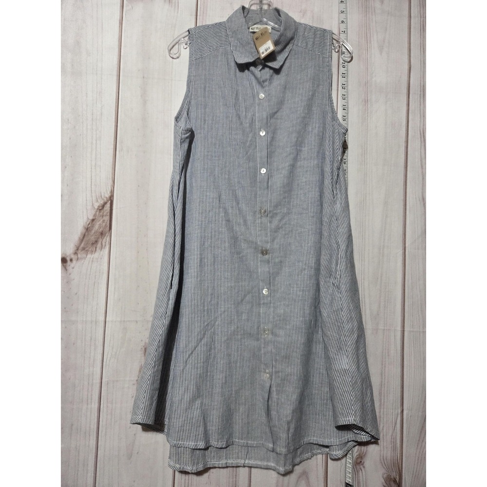 Go Fish Shirt‎ Dress Womens Medium Navy White Striped Button Front Sleeveless